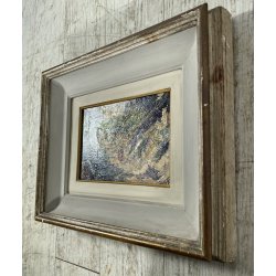 ANTICO PICCOLO DIPINTO OLIO Romano Valori PAESAGGIO MONTANO FIGURA CONTADINA