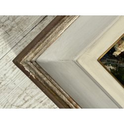 ANTICO PICCOLO DIPINTO OLIO Romano Valori PAESAGGIO MONTANO FIGURA CONTADINA
