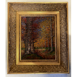 DIPINTO OLIO Verdiano Quigliati VIGEZZO "Autunno Sottobosco" POST-IMPRESSIONISTA