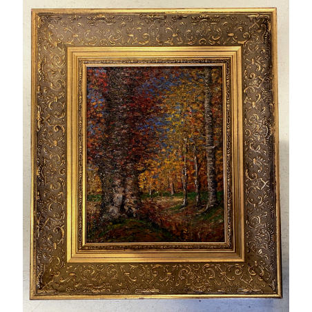 DIPINTO OLIO Verdiano Quigliati VIGEZZO "Autunno Sottobosco" POST-IMPRESSIONISTA