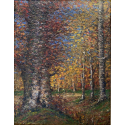 DIPINTO OLIO Verdiano Quigliati VIGEZZO "Autunno Sottobosco" POST-IMPRESSIONISTA