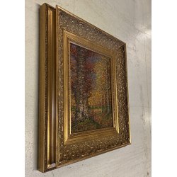 DIPINTO OLIO Verdiano Quigliati VIGEZZO "Autunno Sottobosco" POST-IMPRESSIONISTA