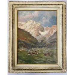QUADRO DIPINTO OLIO Guglielmo Berti "Il Rosa da Pecetto" PAESAGGIO MONTAGNA 1948