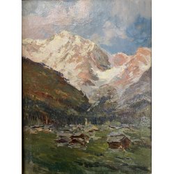 QUADRO DIPINTO OLIO Guglielmo Berti "Il Rosa da Pecetto" PAESAGGIO MONTAGNA 1948