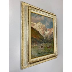 QUADRO DIPINTO OLIO Guglielmo Berti "Il Rosa da Pecetto" PAESAGGIO MONTAGNA 1948