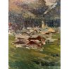 QUADRO DIPINTO OLIO Guglielmo Berti "Il Rosa da Pecetto" PAESAGGIO MONTAGNA 1948