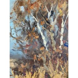 QUADRO DIPINTO OLIO TAVOLA Artino Giroldi PAESAGGIO LACUSTRE BETULLE '900