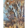 QUADRO DIPINTO OLIO TAVOLA Artino Giroldi PAESAGGIO LACUSTRE BETULLE '900