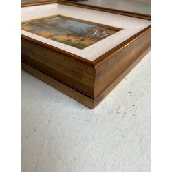 QUADRO DIPINTO OLIO TAVOLA Artino Giroldi PAESAGGIO LACUSTRE BETULLE '900