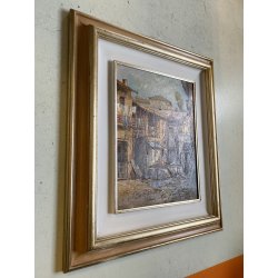 DIPINTO OLIO Guido GNOCCHI Da Cedrate PAESAGGIO RURALE CORTILE RUSTICO LOMBARDO