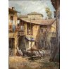 DIPINTO OLIO Guido GNOCCHI Da Cedrate PAESAGGIO RURALE CORTILE RUSTICO LOMBARDO