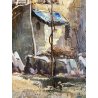 DIPINTO OLIO Guido GNOCCHI Da Cedrate PAESAGGIO RURALE CORTILE RUSTICO LOMBARDO