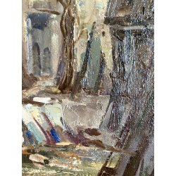 DIPINTO OLIO Guido GNOCCHI Da Cedrate PAESAGGIO RURALE CORTILE RUSTICO LOMBARDO