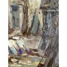 DIPINTO OLIO Guido GNOCCHI Da Cedrate PAESAGGIO RURALE CORTILE RUSTICO LOMBARDO