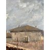 DIPINTO OLIO Guido GNOCCHI Da Cedrate PAESAGGIO RURALE CORTILE RUSTICO LOMBARDO
