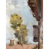 DIPINTO OLIO Guido GNOCCHI Da Cedrate PAESAGGIO RURALE CORTILE RUSTICO LOMBARDO