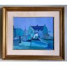 QUADRO DIPINTO OLIO TELA E. Sommi BLU IPERCROMATISMO ASTRATTO PAESAGGIO '900