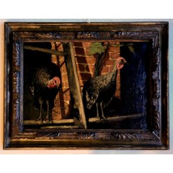 GRANDE ANTICO DIPINTO OLIO TACCHINI CORTILE STILE BAROCCO SETTECENTO LOMBARDO