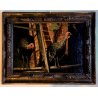 GRANDE ANTICO DIPINTO OLIO TACCHINI CORTILE STILE BAROCCO SETTECENTO LOMBARDO