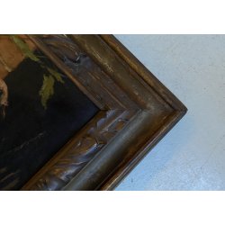 GRANDE ANTICO DIPINTO OLIO TACCHINI CORTILE STILE BAROCCO SETTECENTO LOMBARDO