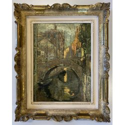 DIPINTO OLIO TAVOLA B. Marino "Controluce" VEDUTA VENEZIA CANALE GONDOLE PONTE