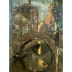 DIPINTO OLIO TAVOLA B. Marino "Controluce" VEDUTA VENEZIA CANALE GONDOLE PONTE