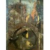 DIPINTO OLIO TAVOLA B. Marino "Controluce" VEDUTA VENEZIA CANALE GONDOLE PONTE