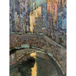 DIPINTO OLIO TAVOLA B. Marino "Controluce" VEDUTA VENEZIA CANALE GONDOLE PONTE