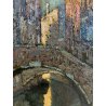DIPINTO OLIO TAVOLA B. Marino "Controluce" VEDUTA VENEZIA CANALE GONDOLE PONTE