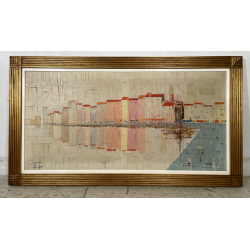 QUADRO DIPINTO ASTRATTO Guy Dessapt PAESAGGIO PORTO Nizza POSTIMPRESSIONISMO 900