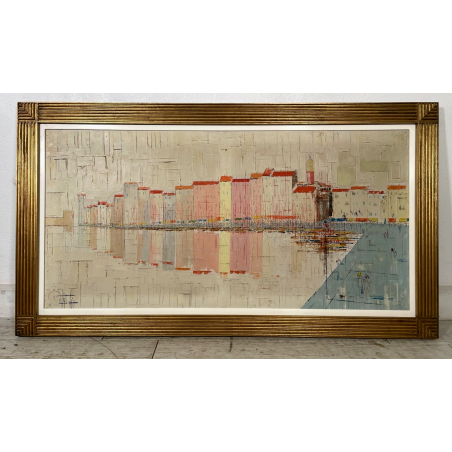 QUADRO DIPINTO ASTRATTO Guy Dessapt PAESAGGIO PORTO Nizza POSTIMPRESSIONISMO 900