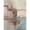 QUADRO DIPINTO ASTRATTO Guy Dessapt PAESAGGIO PORTO Nizza POSTIMPRESSIONISMO 900