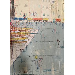 QUADRO DIPINTO ASTRATTO Guy Dessapt PAESAGGIO PORTO Nizza POSTIMPRESSIONISMO 900