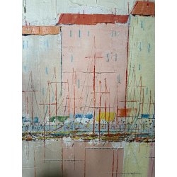 QUADRO DIPINTO ASTRATTO Guy Dessapt PAESAGGIO PORTO Nizza POSTIMPRESSIONISMO 900