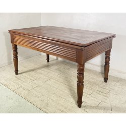 ANTICO GROSSO TAVOLO ALLUNGABILE LIBRO LEGNO NOCE tornito EPOCA 1800 NEOCLASSICO