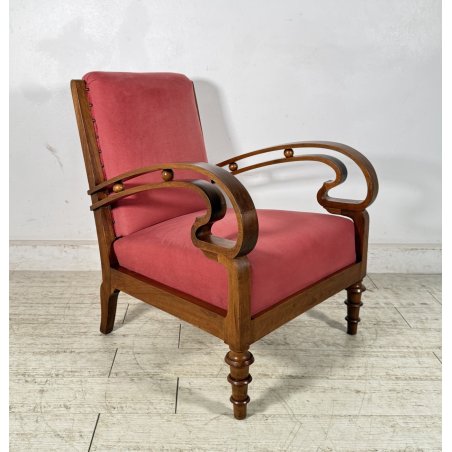 RARA POLTRONA ART DECÒ ANNI 40 LEGNO STOFFA ARMCHAIR SEDIA SALOTTO DESIGN CHAIR