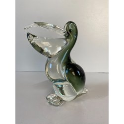 SCULTURA UCCELLO PELLICANO VETRO Murano SOMMERSO VERDE TRASPARENTE Seguso '50