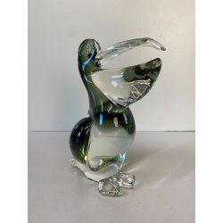 SCULTURA UCCELLO PELLICANO VETRO Murano SOMMERSO VERDE TRASPARENTE Seguso '50