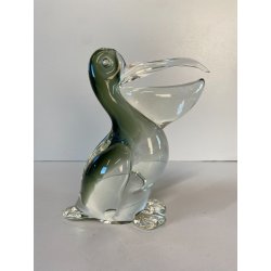 SCULTURA UCCELLO PELLICANO VETRO Murano SOMMERSO VERDE TRASPARENTE Seguso '50
