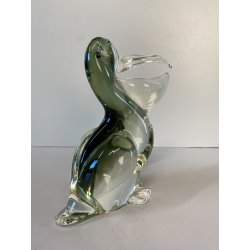 SCULTURA UCCELLO PELLICANO VETRO Murano SOMMERSO VERDE TRASPARENTE Seguso '50
