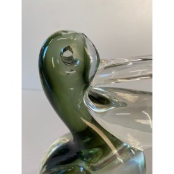 SCULTURA UCCELLO PELLICANO VETRO Murano SOMMERSO VERDE TRASPARENTE Seguso '50
