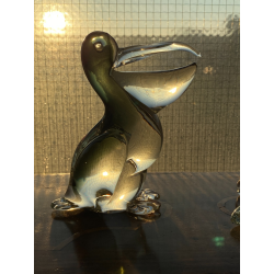 SCULTURA UCCELLO PELLICANO VETRO Murano SOMMERSO VERDE TRASPARENTE Seguso '50