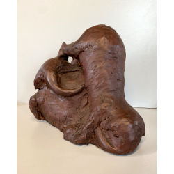 SCULTURA Selvino Sabbadini TERRACOTTA PATINATA ELEFANTI SCENA GIOCO MATERNITA'