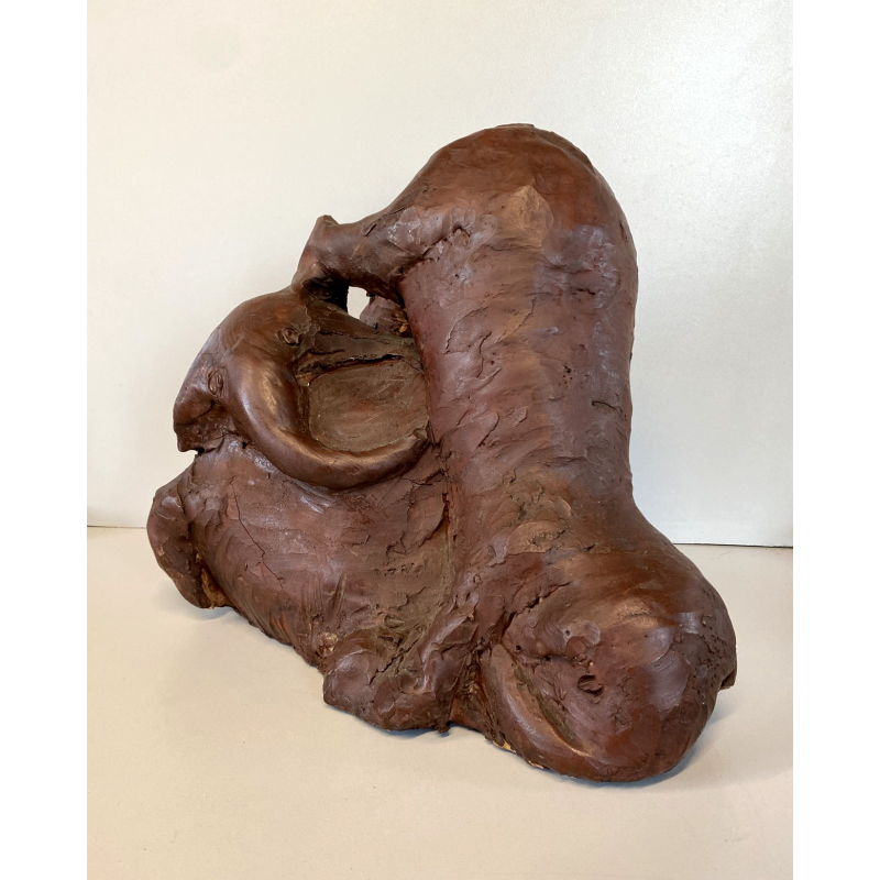 SCULTURA Selvino Sabbadini TERRACOTTA PATINATA ELEFANTI SCENA GIOCO MATERNITA'