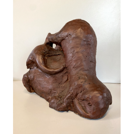 SCULTURA Selvino Sabbadini TERRACOTTA PATINATA ELEFANTI SCENA GIOCO MATERNITA'