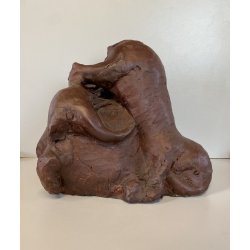 SCULTURA Selvino Sabbadini TERRACOTTA PATINATA ELEFANTI SCENA GIOCO MATERNITA'