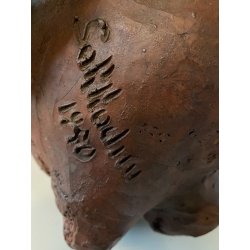 SCULTURA Selvino Sabbadini TERRACOTTA PATINATA ELEFANTI SCENA GIOCO MATERNITA'