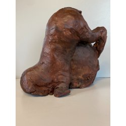 SCULTURA Selvino Sabbadini TERRACOTTA PATINATA ELEFANTI SCENA GIOCO MATERNITA'