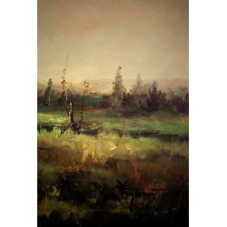 GRANDE QUADRO DIPINTO OLIO Vigano' PAESAGGIO PIANURA FIUME VITA RURALE RACCOLTO