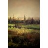 GRANDE QUADRO DIPINTO OLIO Vigano' PAESAGGIO PIANURA FIUME VITA RURALE RACCOLTO